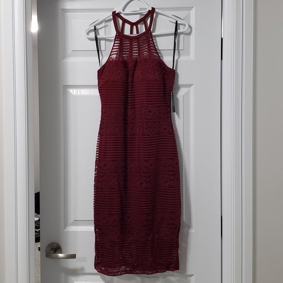 GUESS Lace Illusion Halter Dress - Picture 1 of 6